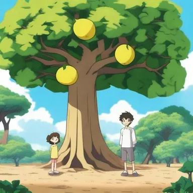 In the animated series, the characters frequently take shelter under the shade of the towering pomelo tree.