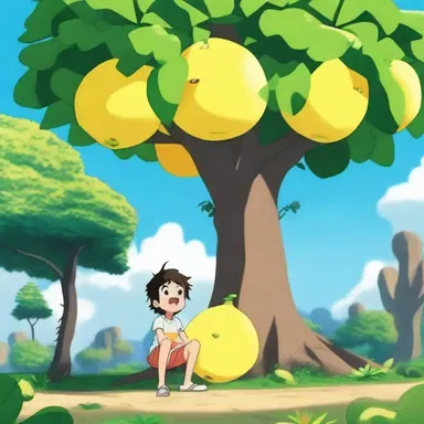 In the animated series, the characters frequently take shelter under the shade of the towering pomelo tree.