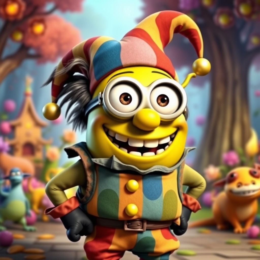 An animated character inspired by Thelonious from the Shrek movie, depicted as a quirky, energetic minion-like figure with exaggerated features