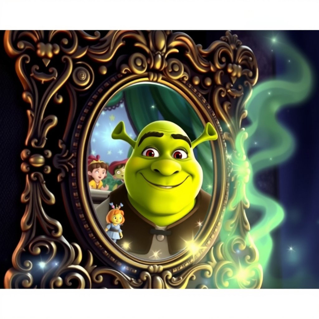 An animated depiction of the Magic Mirror from the Shrek movie