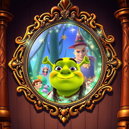 An animated depiction of the Magic Mirror from the Shrek movie