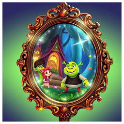An animated depiction of the Magic Mirror from the Shrek movie
