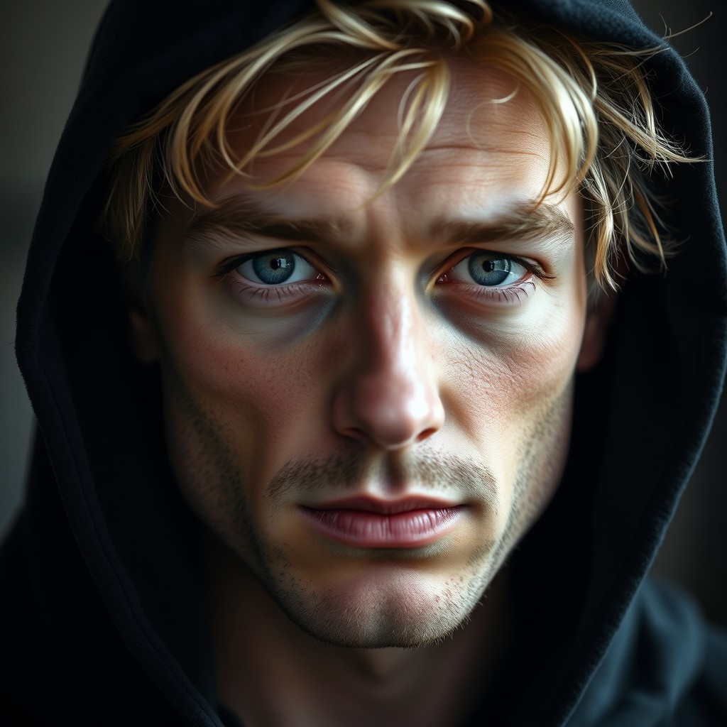 A portrait close-up of a 26-year-old man with a tall, slender build