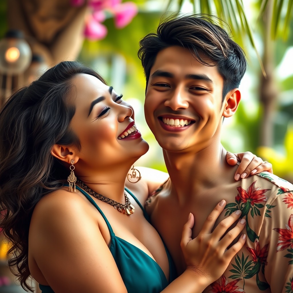 A stunning 50-year-old Thai woman with a curvy and attractive body, dressed in stylish, alluring clothing