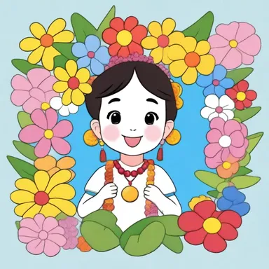 In the cartoon, the character wore a chaplet made of colorful flowers to depict their joyful and lively personality.