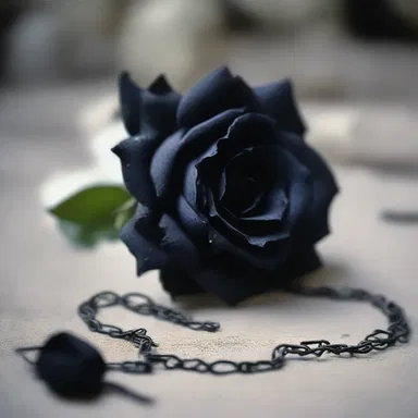 As the protagonist walked through the haunted house, they stumbled upon a chaplet made of withered black roses, intensifying the eerie atmosphere.