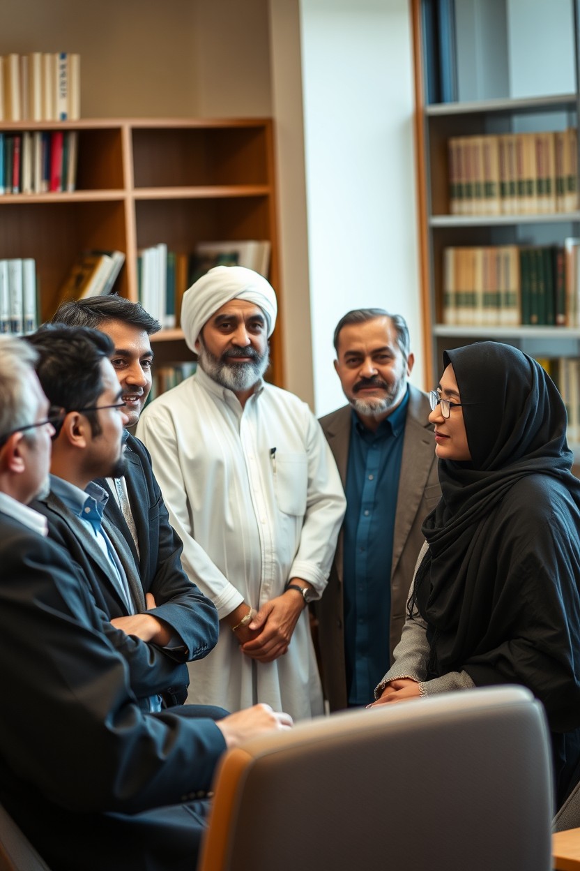 A group of eight Iranian professors in a professional setting, showcasing four young males and four older males and females