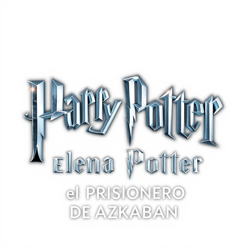 Logo design featuring the text "Elena Potter" in a large, bold, authentic Harry Potter typography with sharp gothic edges in metallic silver and icy blue gradient