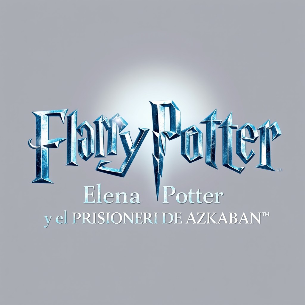 Alternate logo design featuring the text "Elena Potter" in an oversized, bold, authentic Harry Potter typography with sharp gothic edges, rendered in a dazzling metallic silver and icy blue gradient