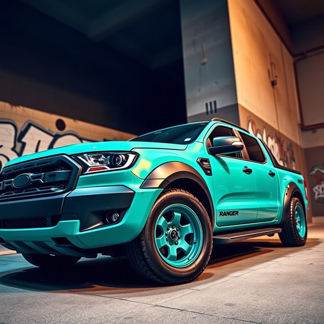 Slammed 2025 Ford Ranger Raptor in Vibrant Teal