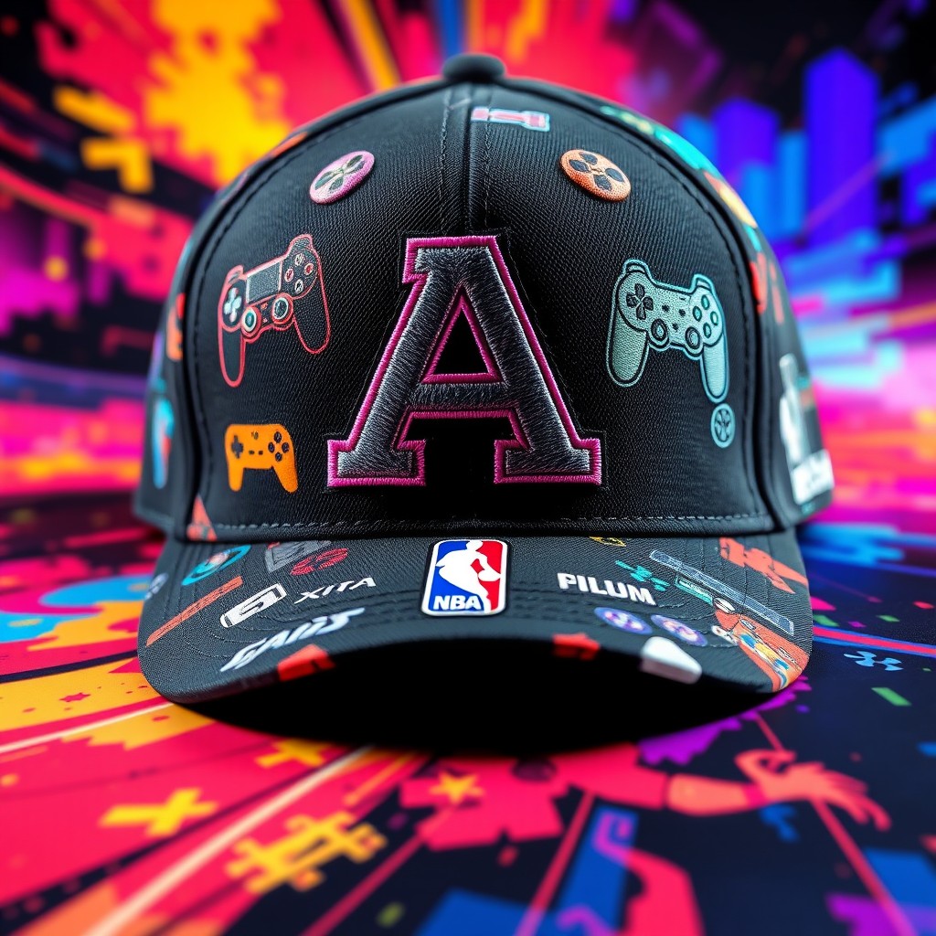 A stylish baseball cap prominently featuring the letter 'A' on the front