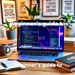 An engaging image representing a Beginner's guide to SQL, featuring a sleek laptop on a desk with a vibrant screen displaying colorful charts and SQL code snippets