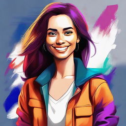 A digital artwork of a confident young woman