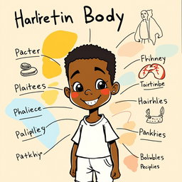 A colorful sketch-style educational poster featuring an African little boy, depicted in a cartoonish 2D style