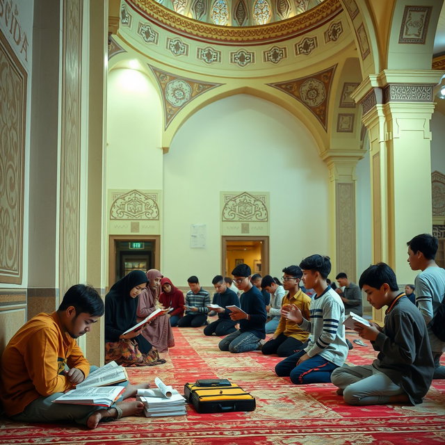 Explore Tranquility: Students Engaged in Activities Inside a Mosque