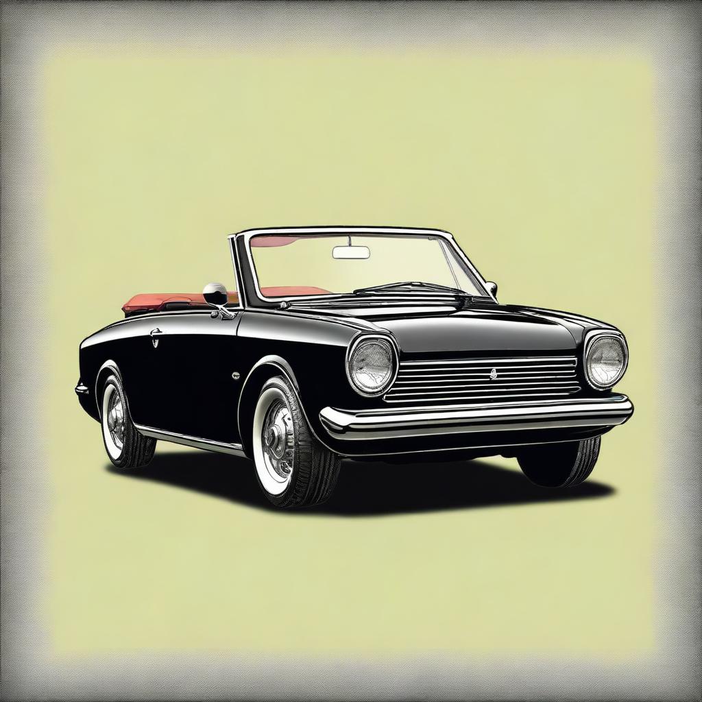 This digital art image features a vintage-styled Mitsubishi Colt CZC cabriolet with a black top part of the car body