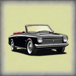 This digital art image features a vintage-styled Mitsubishi Colt CZC cabriolet with a black top part of the car body