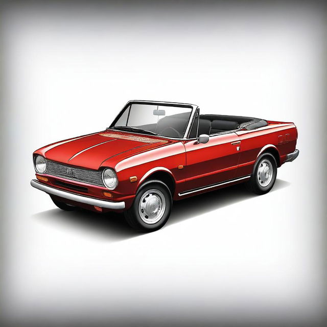 This digital art image features a vintage-styled Mitsubishi Colt CZC cabriolet with a black top part of the car body