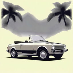 This digital art image features a vintage-styled Mitsubishi Colt CZC cabriolet with a black top part of the car body