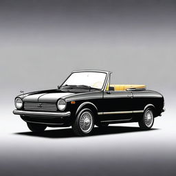 This digital art image features a vintage-styled Mitsubishi Colt CZC cabriolet with a black top part of the car body