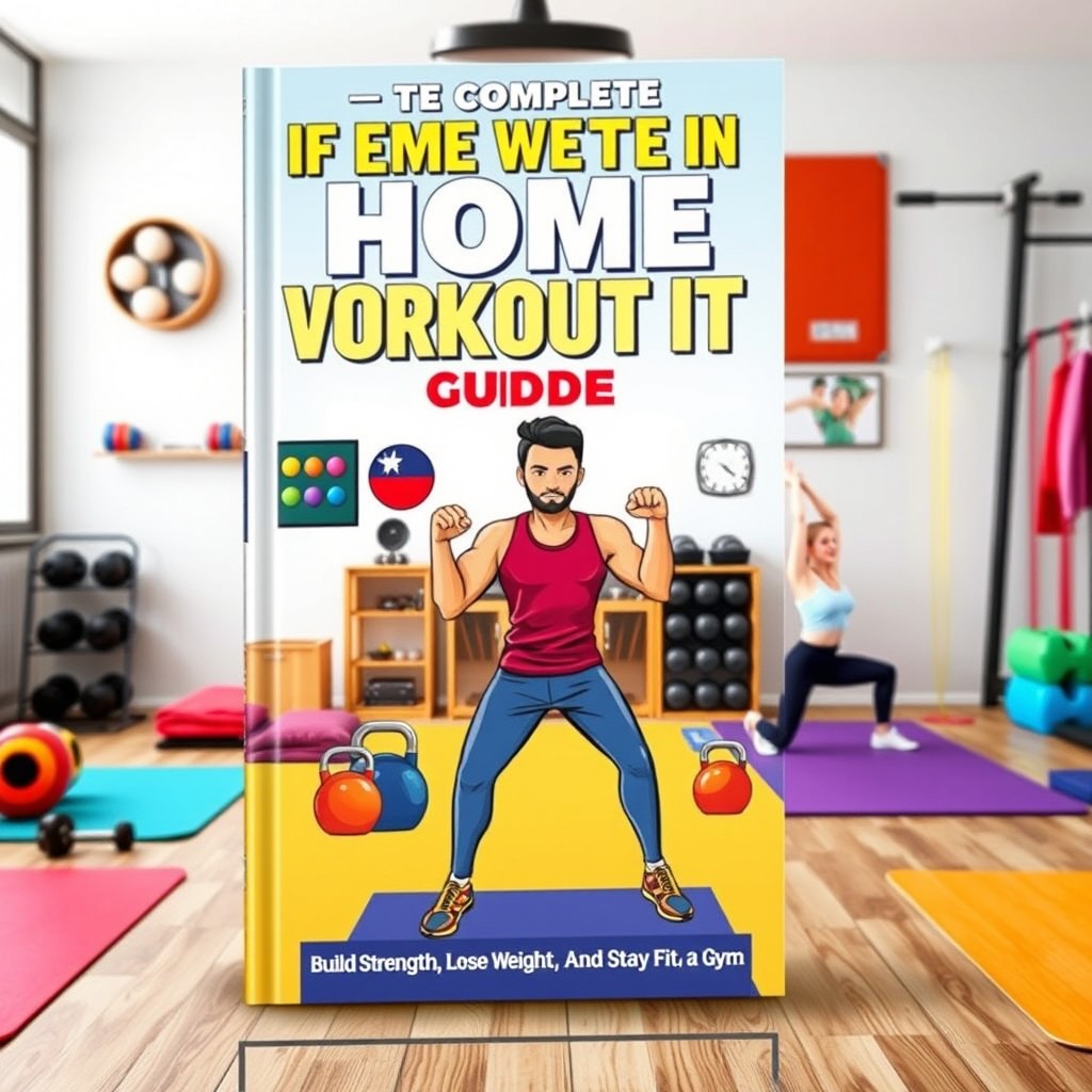 A dynamic and eye-catching cover for a fitness book titled 'The Complete Home Workout Guide by Leo Alex'