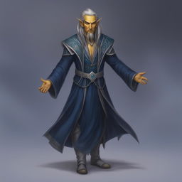 The image is a detailed, realistic depiction of a Githyanki wizard with sharp features, yellow skin, and pointed ears