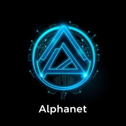 A sleek, futuristic logo design for 'Alphanet', featuring a stylized letter 'A' intertwined with digital elements and circuitry
