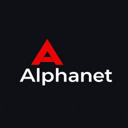 A modern logo design for 'Alphanet' featuring a prominent stylized letter 'A' in vibrant red