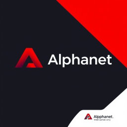 A modern logo design for 'Alphanet' featuring a prominent stylized letter 'A' in vibrant red