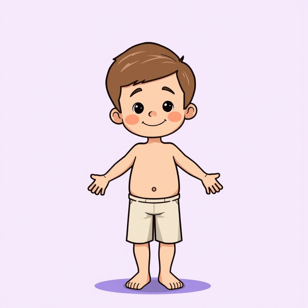 A 2D educational illustration of a young boy in full body, front view, depicted in a simple cartoon style