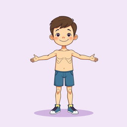 A 2D educational illustration of a young boy in full body, front view, depicted in a simple cartoon style
