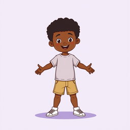 A 2D educational illustration of a young Afro boy in full body, front view, depicted in a simple cartoon style