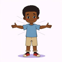 A 2D educational illustration of a young Afro boy in full body, front view, depicted in a simple cartoon style