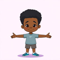 A 2D educational illustration of a young Afro boy in full body, front view, depicted in a simple cartoon style