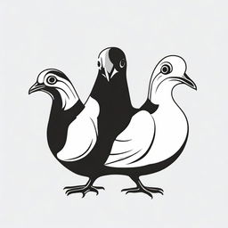 A three-headed pigeon formatted in a simplistic, high contrast, vector style line art, depicted in black and white.