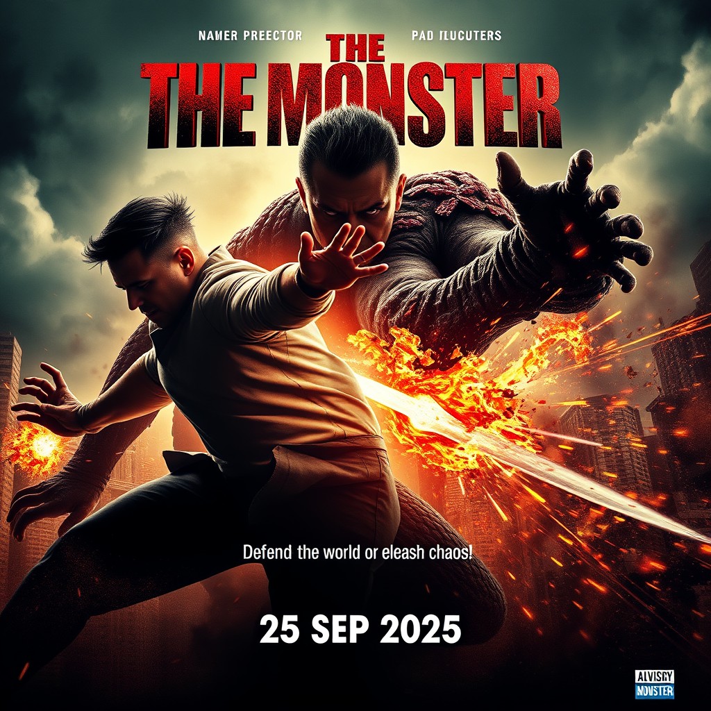 An intense and visually striking movie poster featuring a fierce battle between the hero and the villain