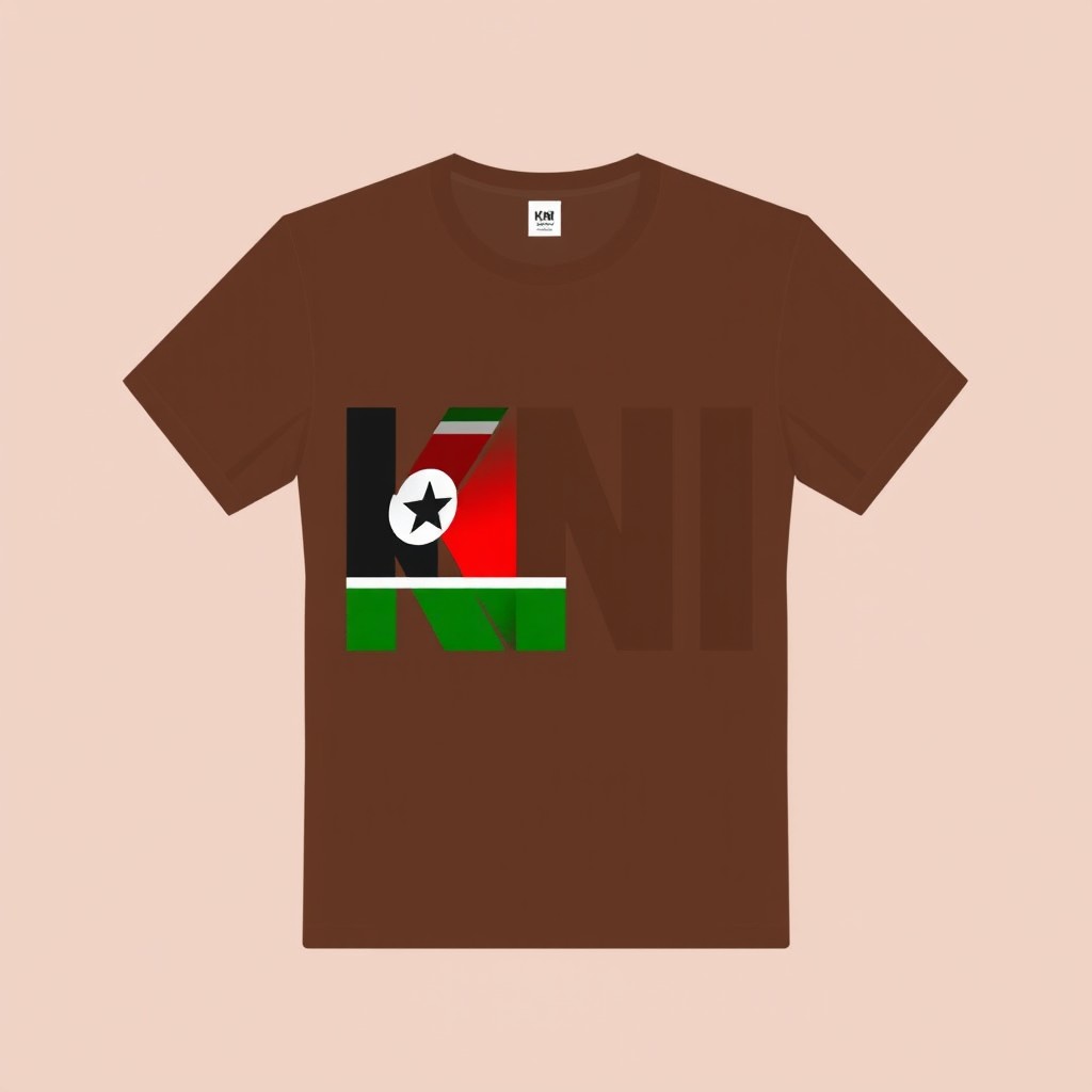 A stylish brown t-shirt featuring the letters 'KNI' prominently displayed on the front