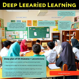 A classroom scene depicting a lesson plan for deep learning in Islamic Education and Character Education targeted at 11th-grade high school students