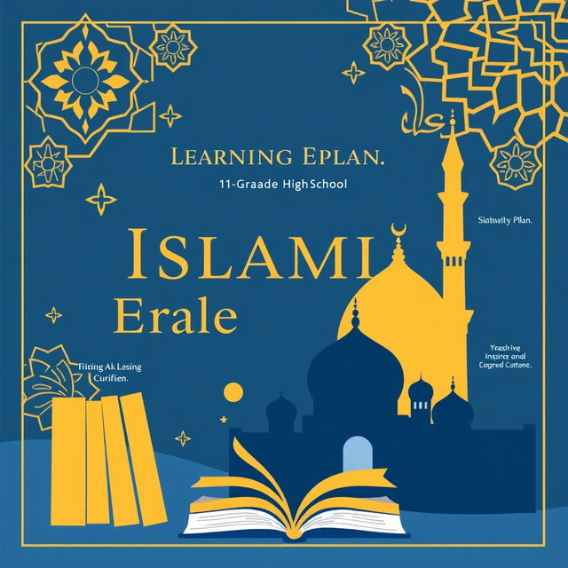 A visually appealing cover for a learning plan for 11th grade high school focusing on Islamic Education, designed to align with the deep learning curriculum