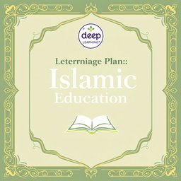A professional cover design for a learning plan of 11th grade high school, focusing on Islamic Education, that incorporates the deep learning curriculum logo prominently