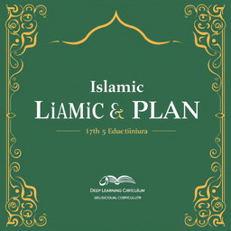 A professional cover design for a learning plan of 11th grade high school, focusing on Islamic Education, that incorporates the deep learning curriculum logo prominently