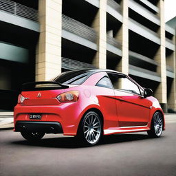 This is a high-resolution photo of a brightly colored, tuned Mitsubishi Colt CZC, styled like a luxury sports cabriolet