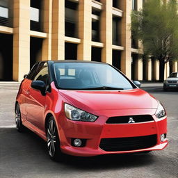 This is a high-resolution photo of a brightly colored, tuned Mitsubishi Colt CZC, styled like a luxury sports cabriolet