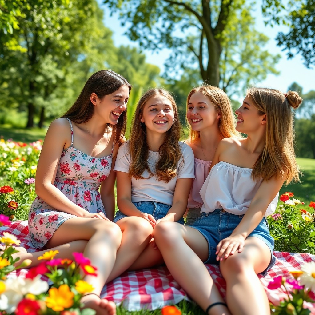 A portrait of teenage girls enjoying a sunny day at a park