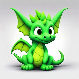 A vibrant animated depiction of a green dragon with furry skin. It sports a baby face with large, expressive eyes.