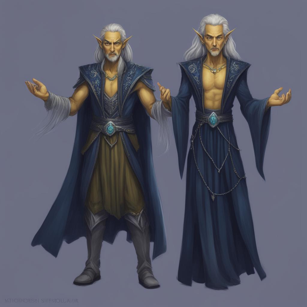 This high-quality digital art showcases a Githyanki Wizard with yellow skin, sharp facial features, and long gray hair that flows as if imbued with magic