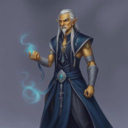 This high-quality digital art showcases a Githyanki Wizard with yellow skin, sharp facial features, and long gray hair that flows as if imbued with magic