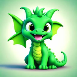 A vibrant animated depiction of a green dragon with furry skin. It sports a baby face with large, expressive eyes.