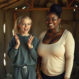 In an abandoned poor shack, a 19-year-old malnourished and evil-looking blonde woman with blue eyes is praising, her eyes wide and manic as she screams and smiles