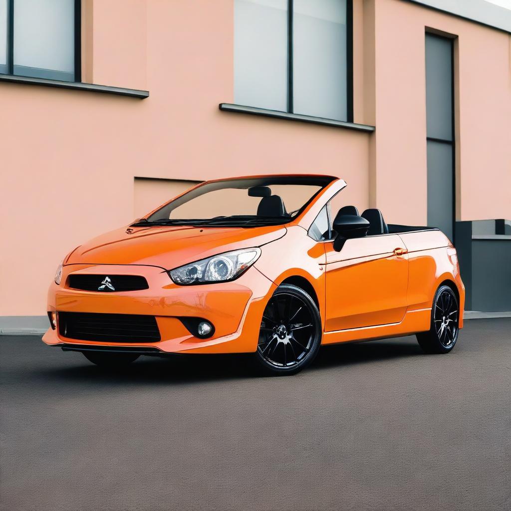 This is a high-definition photograph of a tuned Mitsubishi Colt CZC convertible, painted in a bright peach color